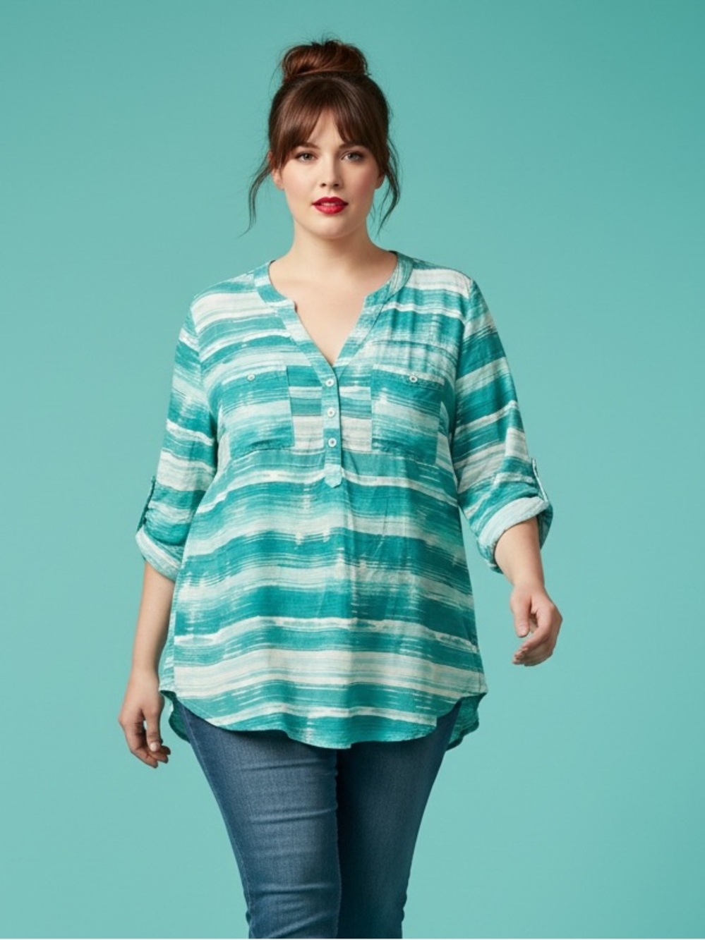 Torrid Harper Aqua Streak Challis Blouse Plus Size 2X